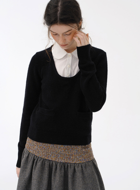 Cycle Document【100%纯羊毛】黑白撞色娃娃领假两件针织毛衣女