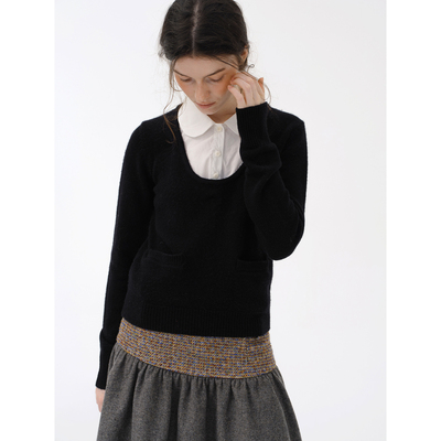 Cycle Document【100%纯羊毛】黑白撞色娃娃领假两件针织毛衣女