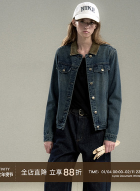 Cycle Document【经典丹宁夹克】复古撞色领灯芯绒拼接牛仔外套女