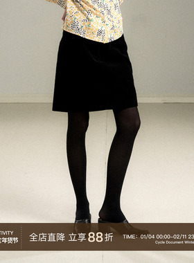 CycleDocument 复古坑条灯芯绒直筒半身裙女高腰显瘦A字短款裙子