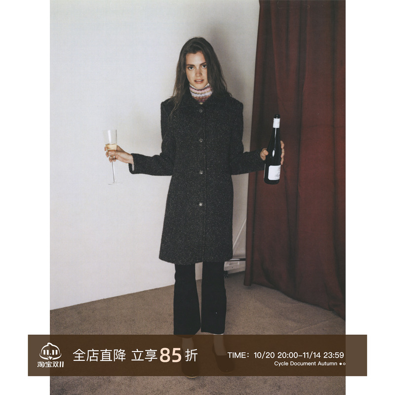 灰绿色显瘦羊毛毛呢外套通勤款