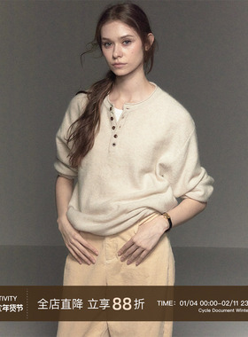 CycleDocument  100%羊毛/半开领5扣设计/早秋亨利领针织衫毛衣女