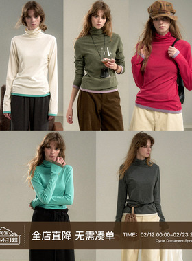 Cycle Document【天鹅颈】高领撞色修身打底衫女直角肩套头针织衫