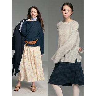 宽松慵懒感圆领卷边针织毛衣女 马海毛羊毛混纺 Cycle Document