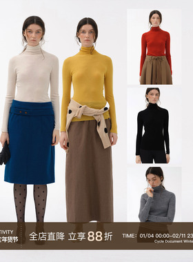 CycleDocument【可机洗/抗起球】18针60支纯羊毛高领打底针织衫女