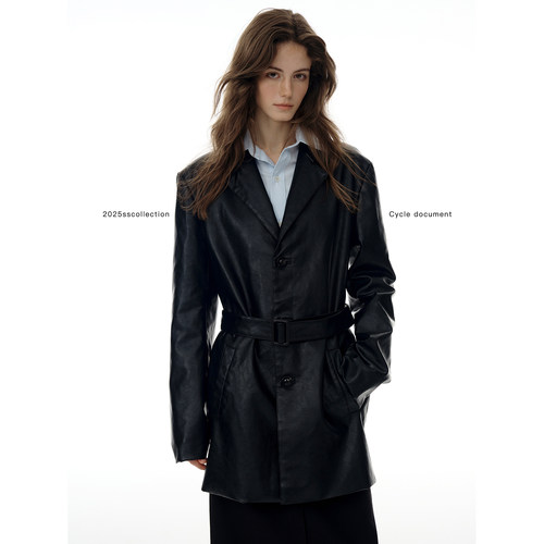 CycleDocument黑色宽松廓形皮衣