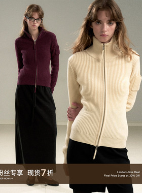 Cycle Document 羊毛混纺开衫拉链毛衣女秋冬立领修身显瘦针织衫