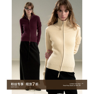 Cycle Document 羊毛混纺开衫拉链毛衣女秋冬立领修身显瘦针织衫