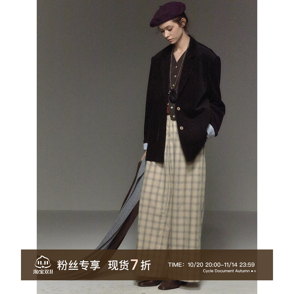 CycleDocument宽松格纹阔腿裤