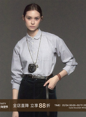 CycleDocument 经典娃娃领设计/天然果实扣 格纹小版型长袖衬衫女