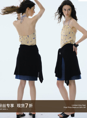 Cycle Document 夏日阳光 可外穿修身露背内搭上衣挂脖碎花吊带女