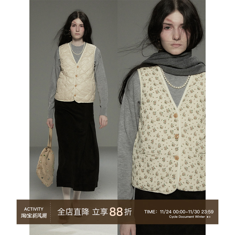 CycleDocument复古V领羽绒马甲