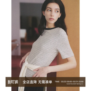 T恤女 显瘦黑白细条纹短袖 CycleDocument 汉麻&有机棉混纺