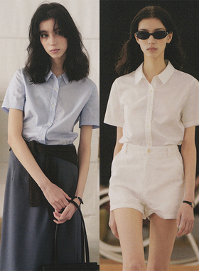 CycleDocument 60支高密天丝&匹马棉混纺 正肩小版型短袖衬衫女