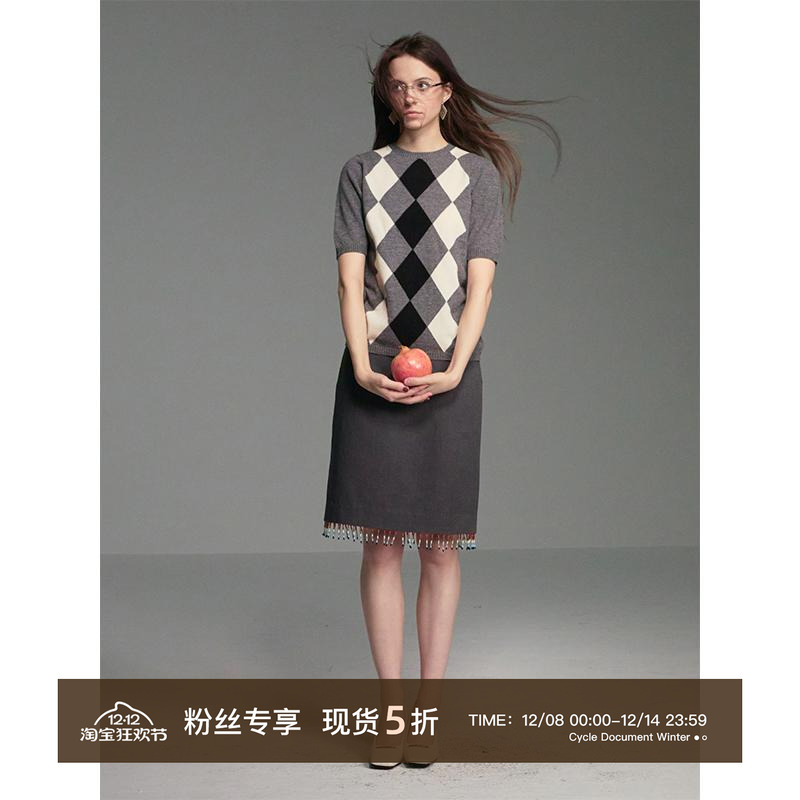 CycleDocument格纹五分袖针织衫