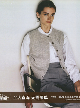 Cycle Document  100%纯羊毛圆领针织开衫马甲女春秋叠穿灰色背心