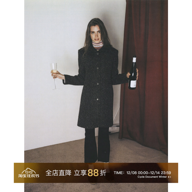 灰绿色显瘦羊毛毛呢外套通勤款