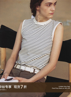 Cycle Document 夏季圆领条纹无袖背心t恤女内搭宽松气质纯棉上衣