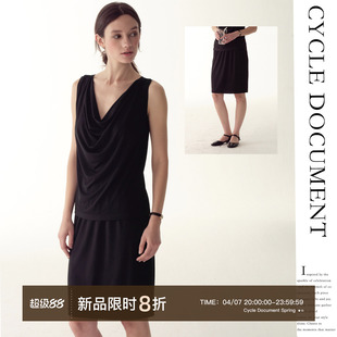 无袖 针织上衣 Document黑色极简荡领设计吊带背心女弹力修身 Cycle