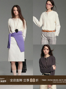 Cycle Document 竹节棉肌理感/柔软亲肤/亨利领打底长袖T恤女内搭