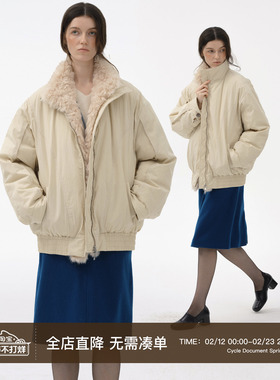 Cycle Document95白鸭绒可拆卸大毛领羽绒服女短款立领保暖派克服