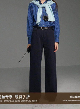 Cycle Document  复古基础款水洗纯棉直筒高腰显瘦工装休闲长裤女