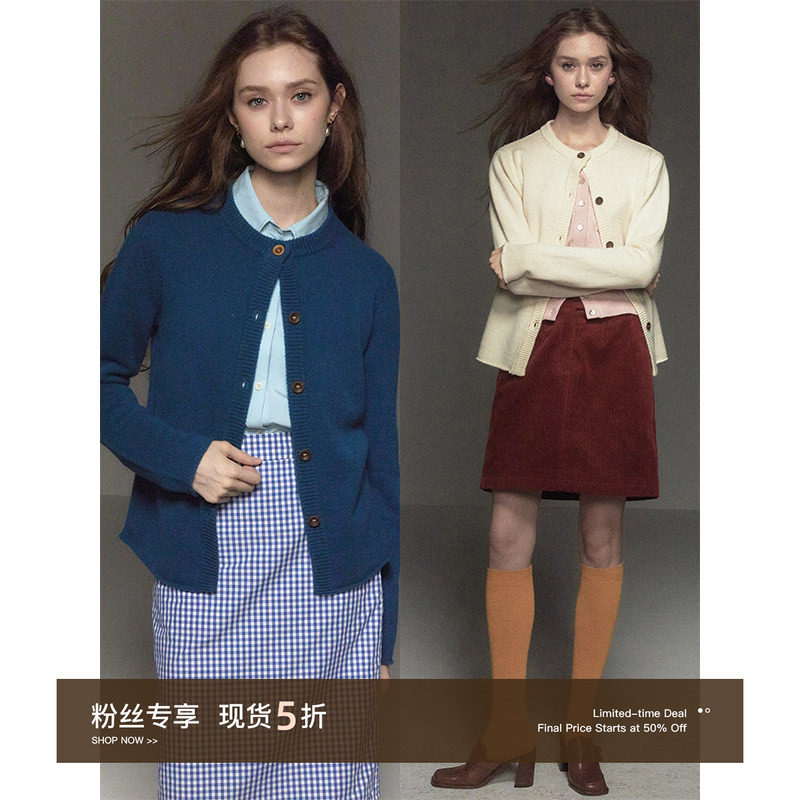 CycleDocument  100%澳洲进口羊毛/圆领卷边短款开衫针织毛衣女