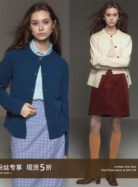 CycleDocument  100%澳洲进口羊毛/圆领卷边短款开衫针织毛衣女