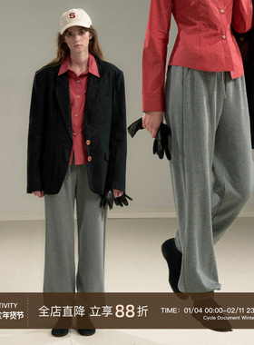 Cycle Document 遮肉显瘦直筒束脚卫裤女春秋是松紧腰宽松休闲裤