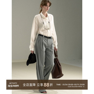 Cycle Document 亚麻天丝刺绣长袖衬衫女春秋宽松显瘦简约衬衣