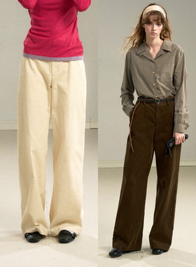 Cycle Document复古肌理感宽松高腰基础直筒裤全棉灯芯绒休闲裤女
