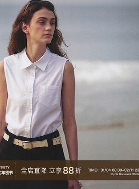 Cycle Document天丝棉白色无袖背心衬衫女通勤简约设计感显瘦上衣