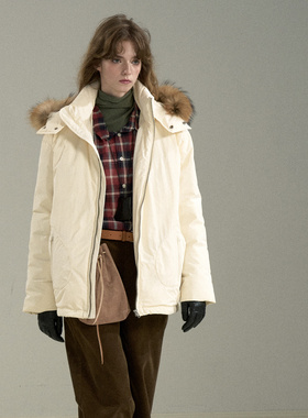 Cycle Document 95白鸭绒/冬季宽松貉子毛领短款轻薄连帽羽绒服女