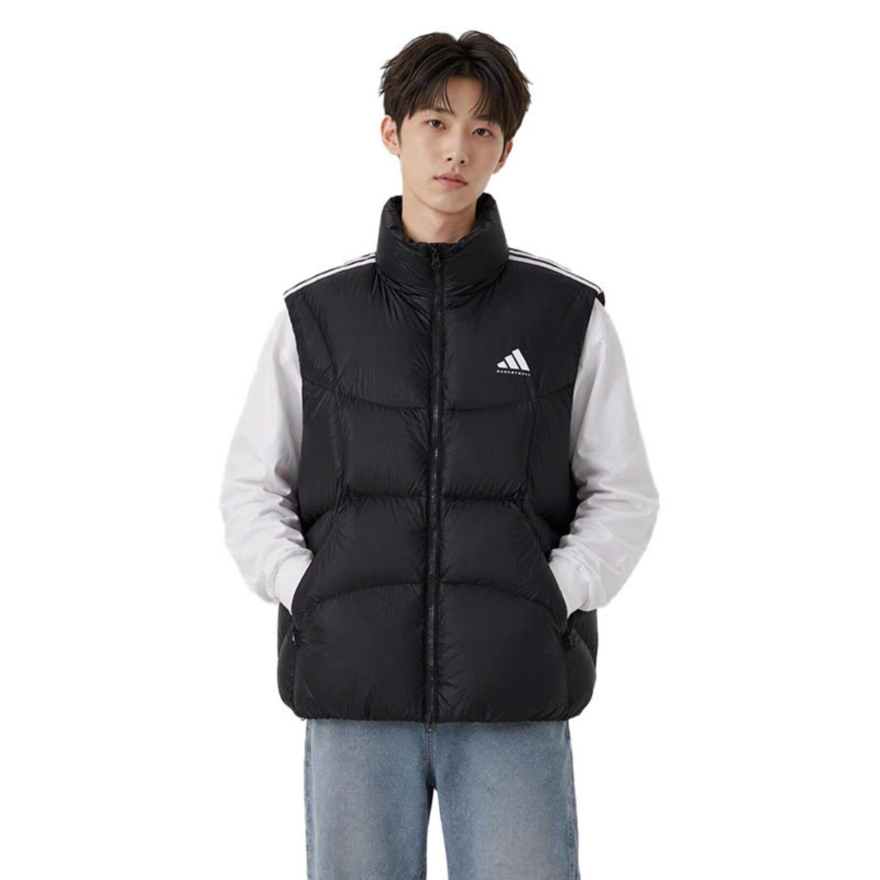 阿迪达斯男装正品冬季新款宽松篮球运动羽绒背心马甲面包服KS9289