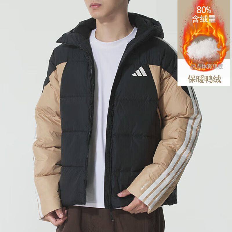 adidas阿迪达斯三条纹拼色面包服秋冬男短加厚连帽羽绒服KC2495