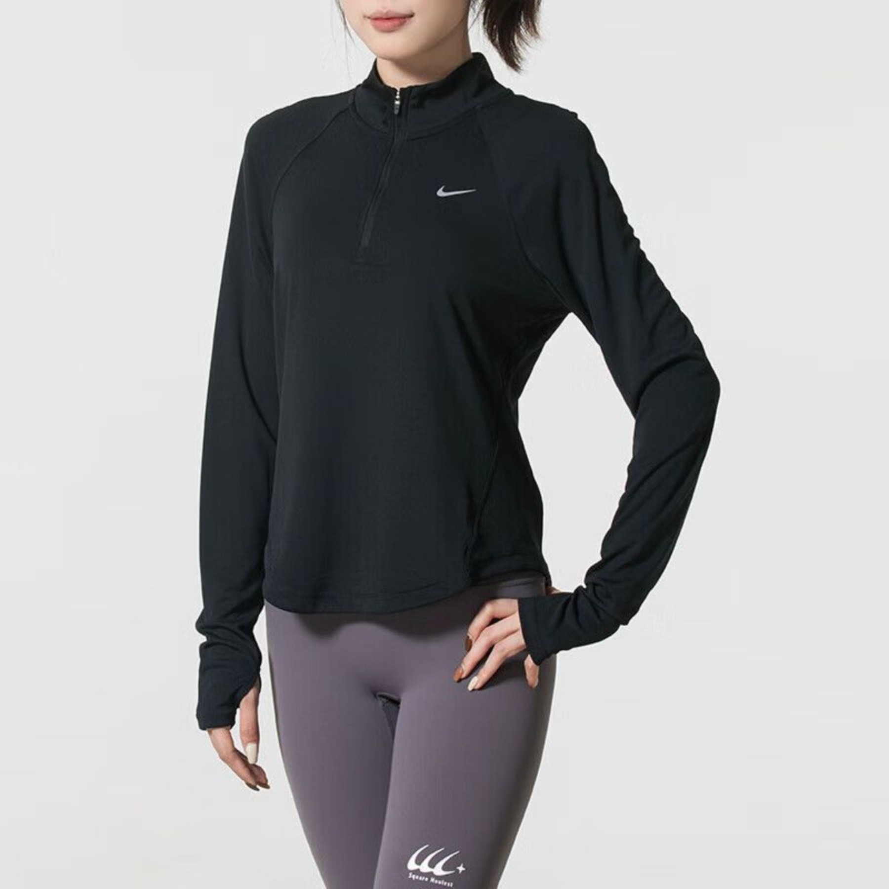 耐克NIKE长袖T恤女运动服跑步健身训练半拉链立领套头衫HV2843