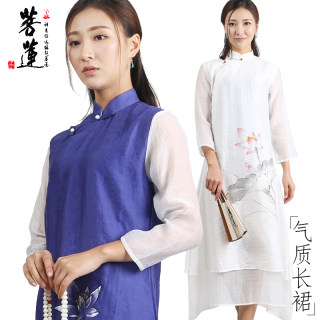 菩莲连衣裙女禅服中国风女装秋款居士服复古茶人唐装汉服改良旗袍