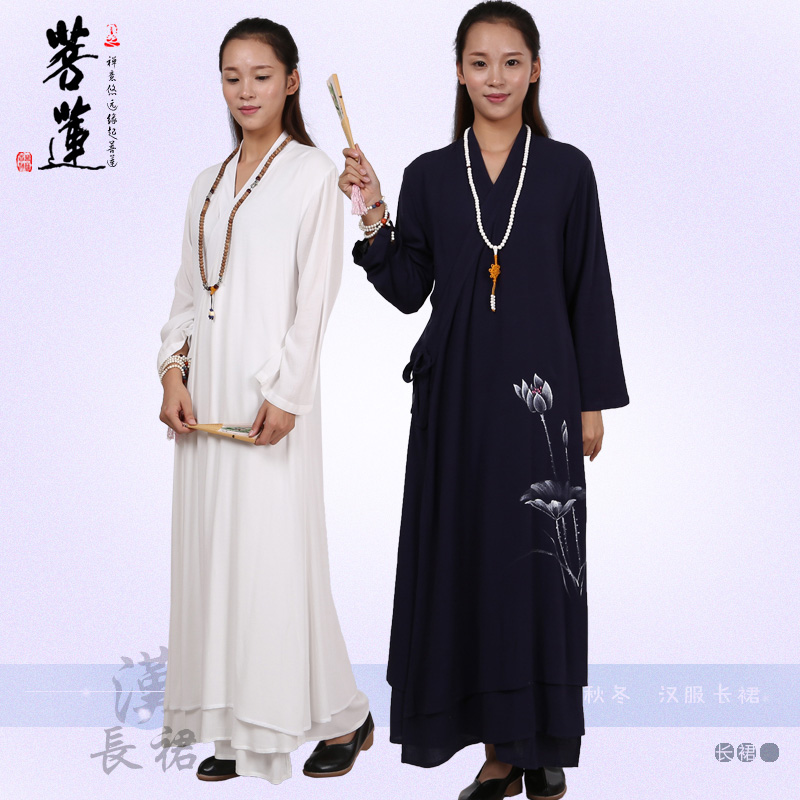 菩莲连衣裙女禅服复古中国风女装秋款改良汉服居士服茶人唐装长裙