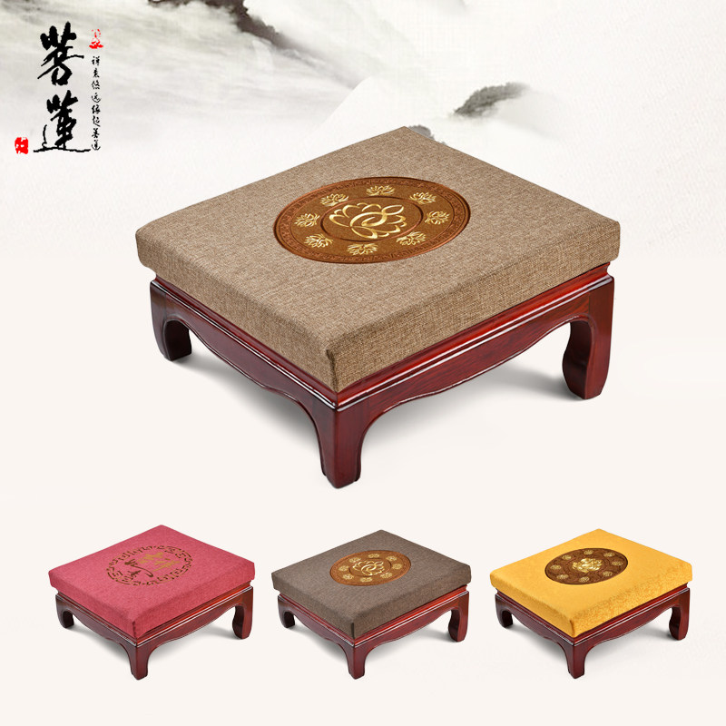 菩莲拜椅超纤PU皮跪拜家用红花梨原木实木雕刻拜垫寺院用佛堂拜凳