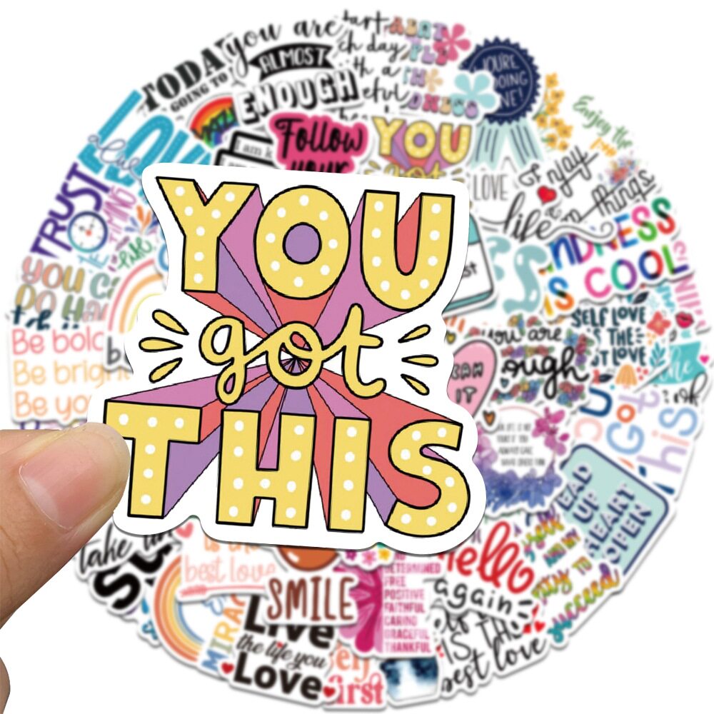 52张新款励志英文贴纸电脑手机壳头盔贴画 Inspirational sticker