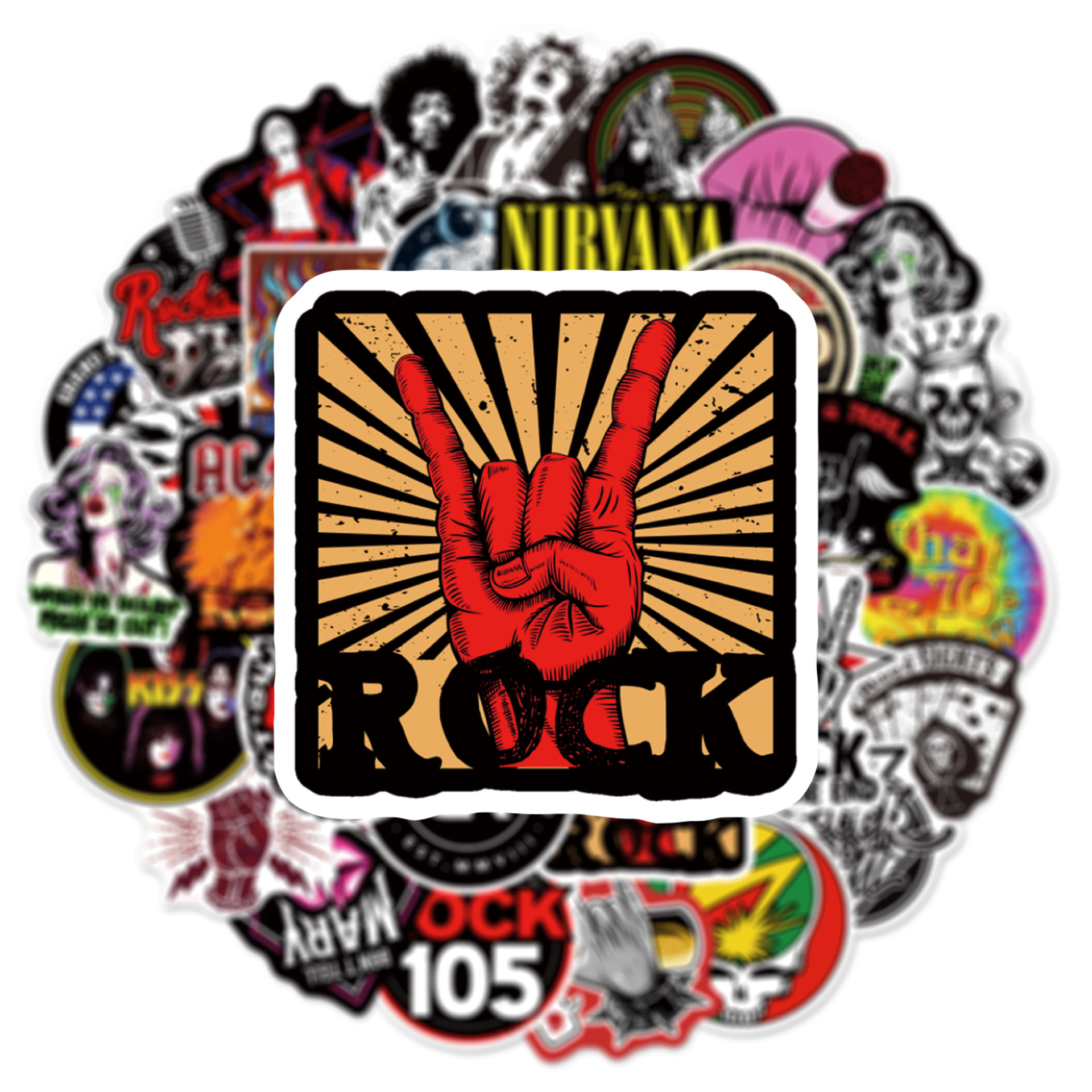 50张摇滚乐队贴纸行李箱吉他电脑电动车头盔防水贴画 rock roll
