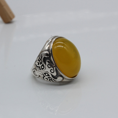 纯银兽面饕餮纹六字真言戒指空托