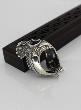 纯银老鹰大鹏展翅动物戒指空托