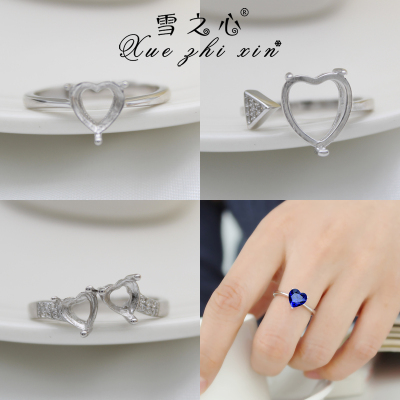 纯银刻面宝石心形戒指