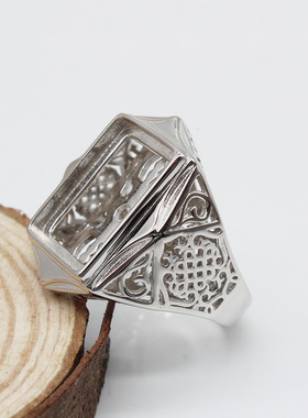 纯银祥云纹长方形戒指空托