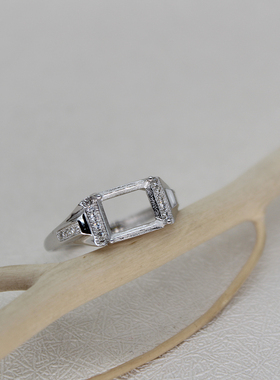 纯银宝石长方形中性风戒指空托