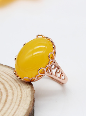 玫瑰金色蜜蜡镂空花边戒指托