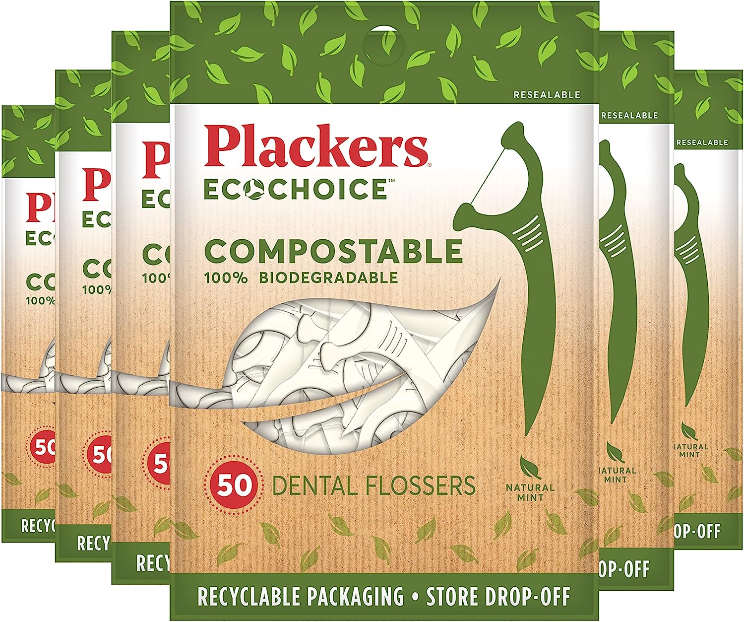 Plackers EcoChoice Compostable Dental Flossers (Pack of 6)
