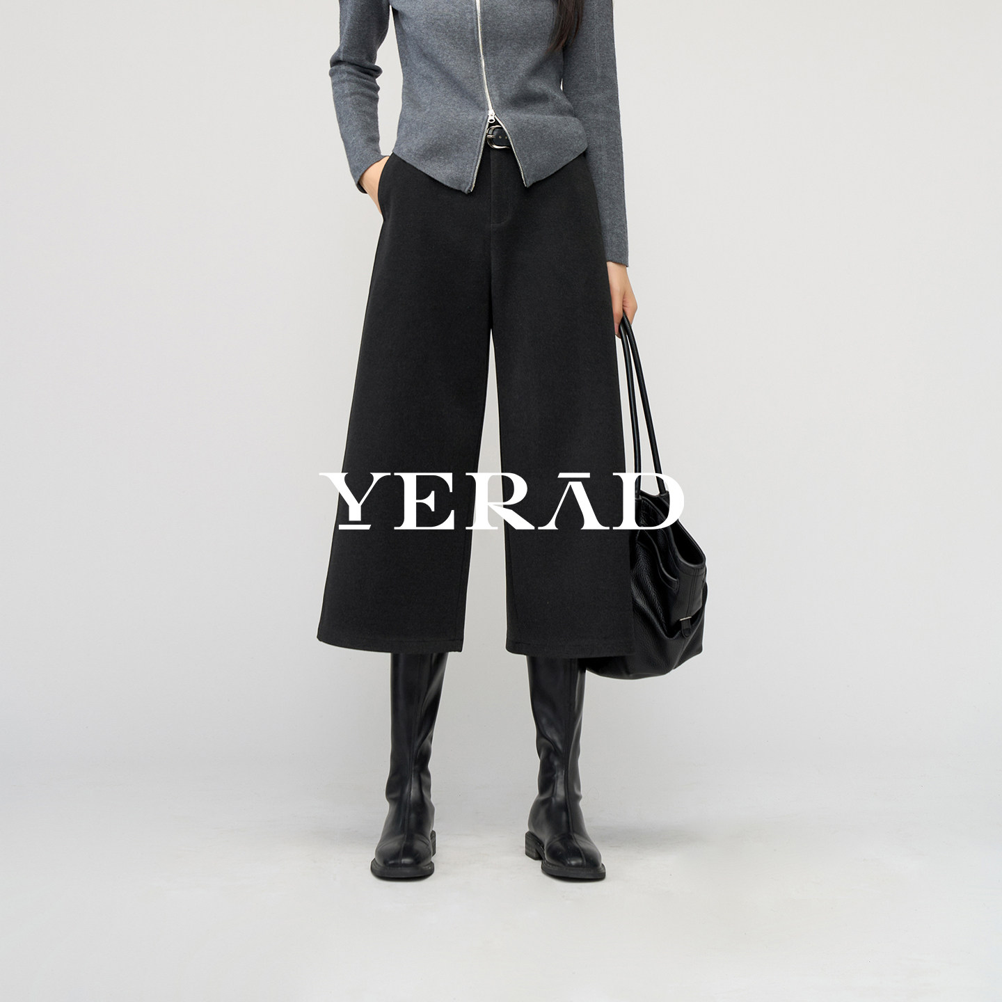 娅丽达羊毛呢阔腿裤女冬2026新款保暖女裤小个子宽松七分休闲裤子