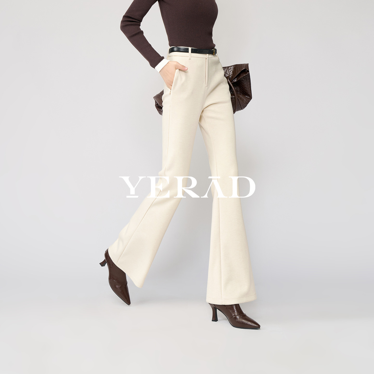 娅丽达羊毛针织喇叭裤女冬季新款